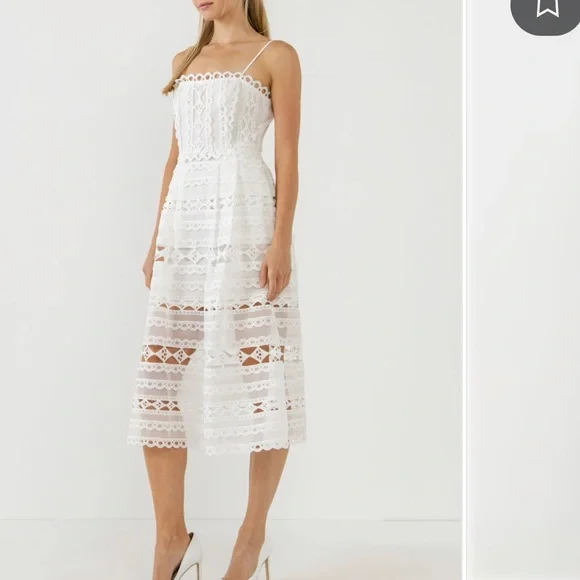 Endless Rose - Combination Lace Spaghetti Strap Midi White / S
